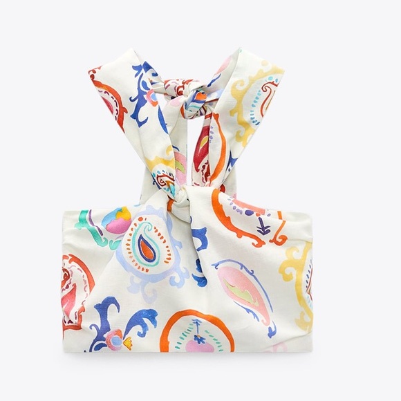Zara Paisley Halter Tie Crop Top - Picture 1 of 8